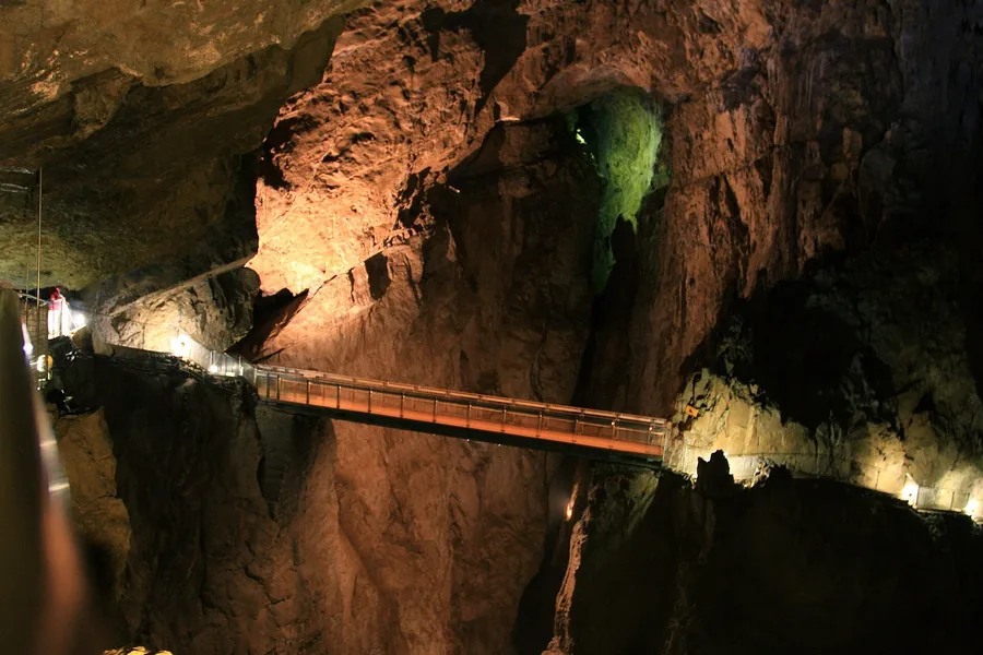 Cerkvenik Bridge crossing the Reka River gorge inside Škocjan Caves