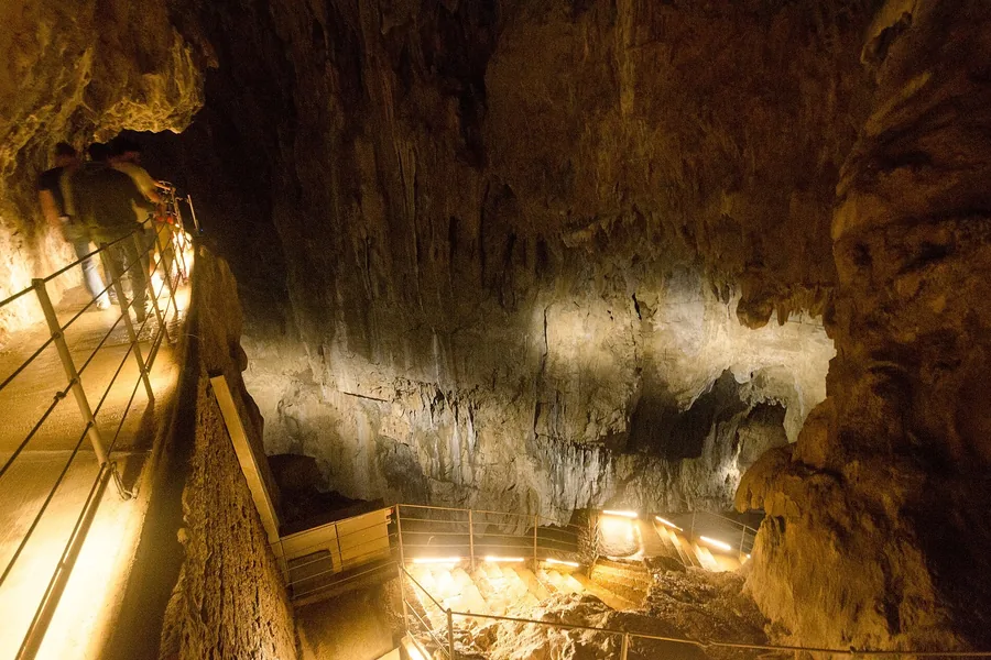 Walkway through the underground canyon of the Škocjan Caves